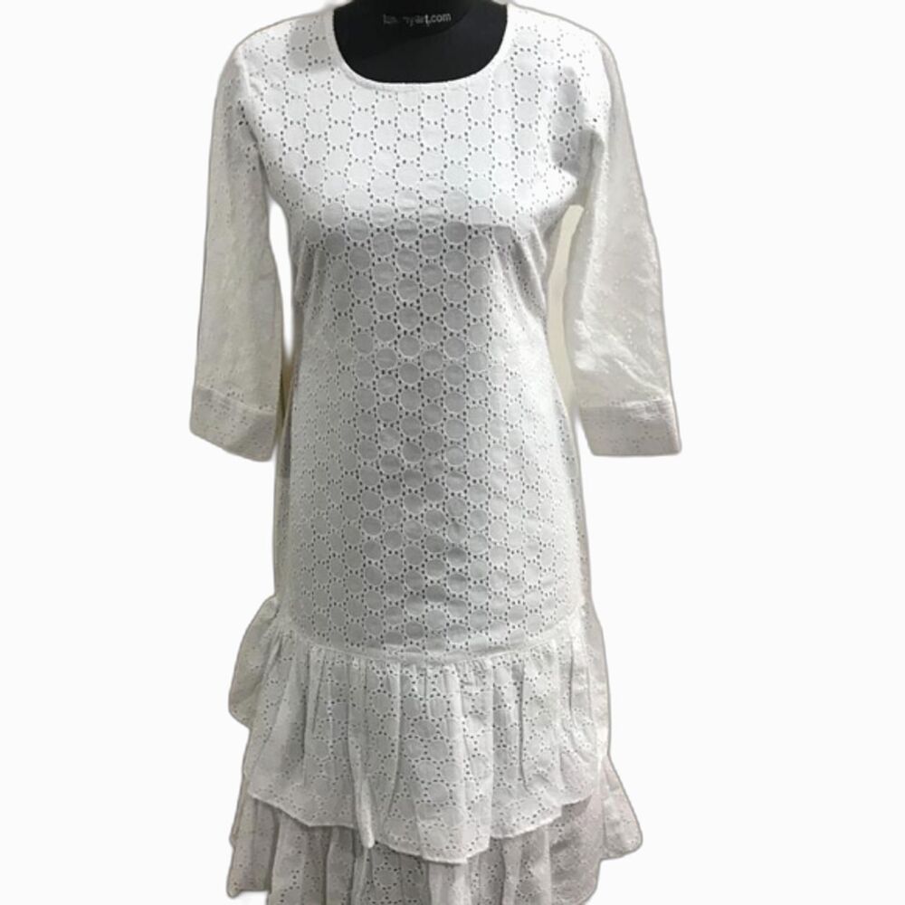 Women's White Eyelet Maxi Dress Size M Cottagecore Romantic Boho